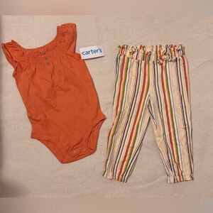 NWT Carter's Girl Orange Bodysuit and Striped Pants